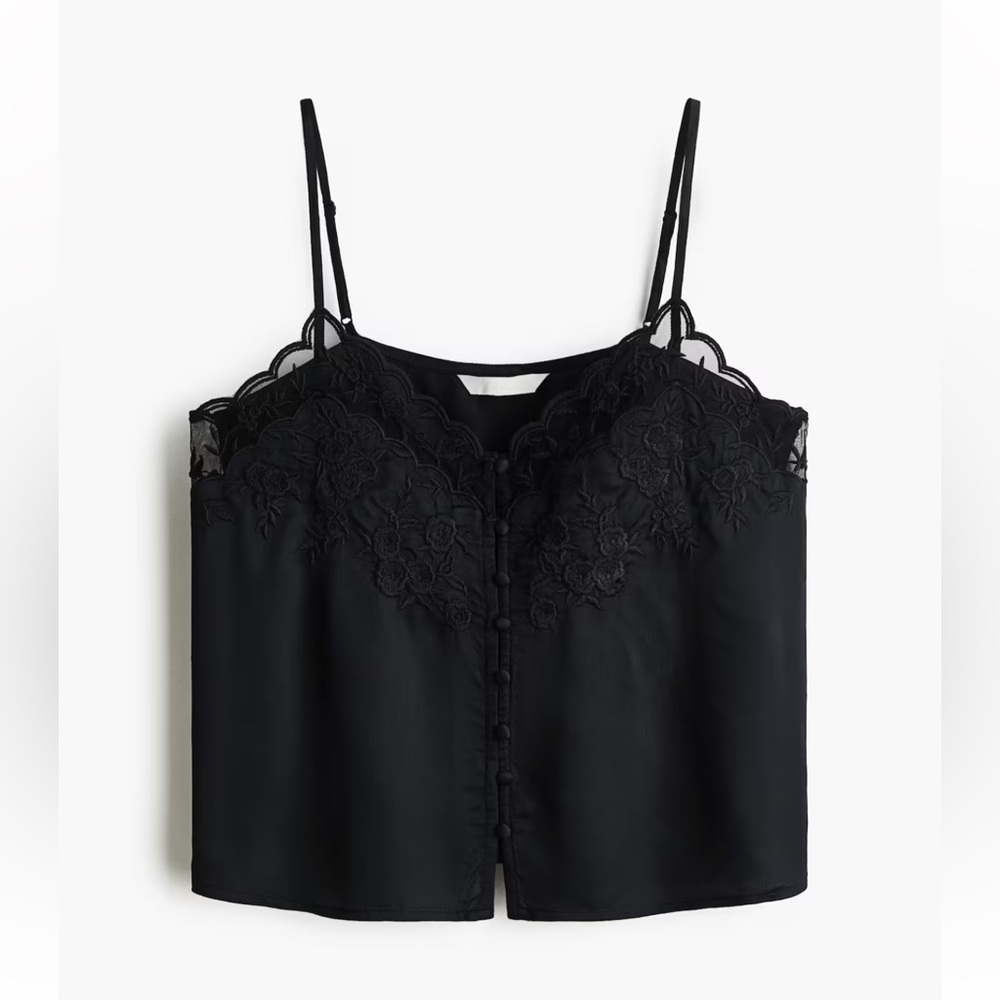H&M Elegant Black Camisole with Lace Accents